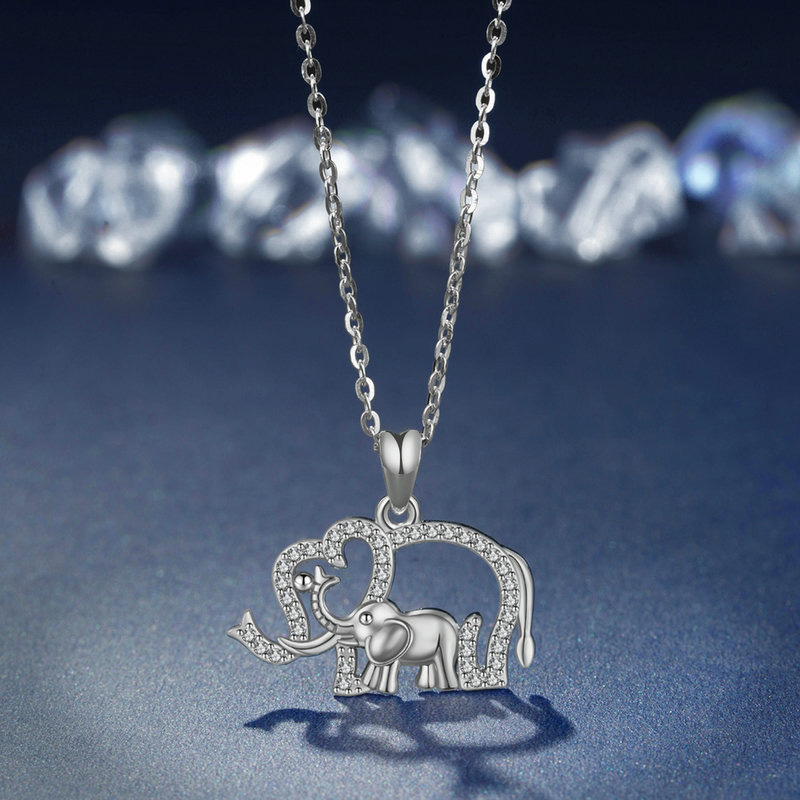 925 Sterling Silver Elephant Mother And Baby Pendant Necklace...