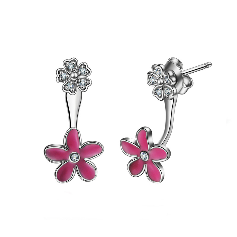 Sterling Silver Brilliant Flower Earrings Pierced Stud Eardrop, Two Types of Wearing