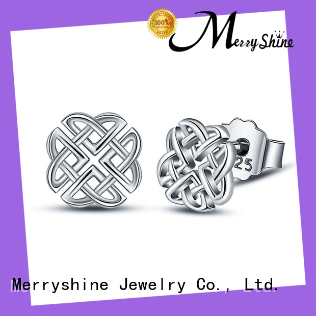 Merryshine high-quality sterling silver cubic zirconia stud earrings flower for evening gown