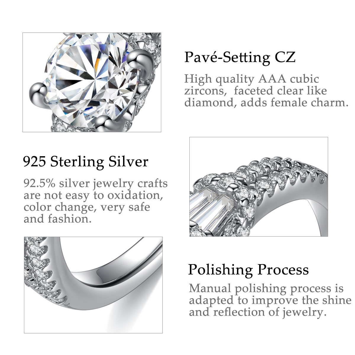 925 Sterling Silver High Polish Tarnish Women Ring