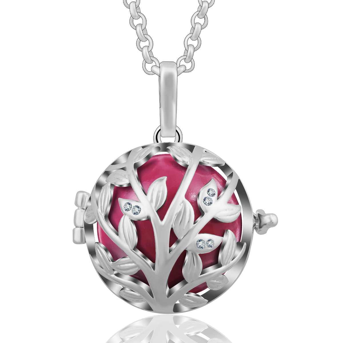 Silver Zircon Tree of Life Harmony Bola Color Chime Ball Cage Pendant