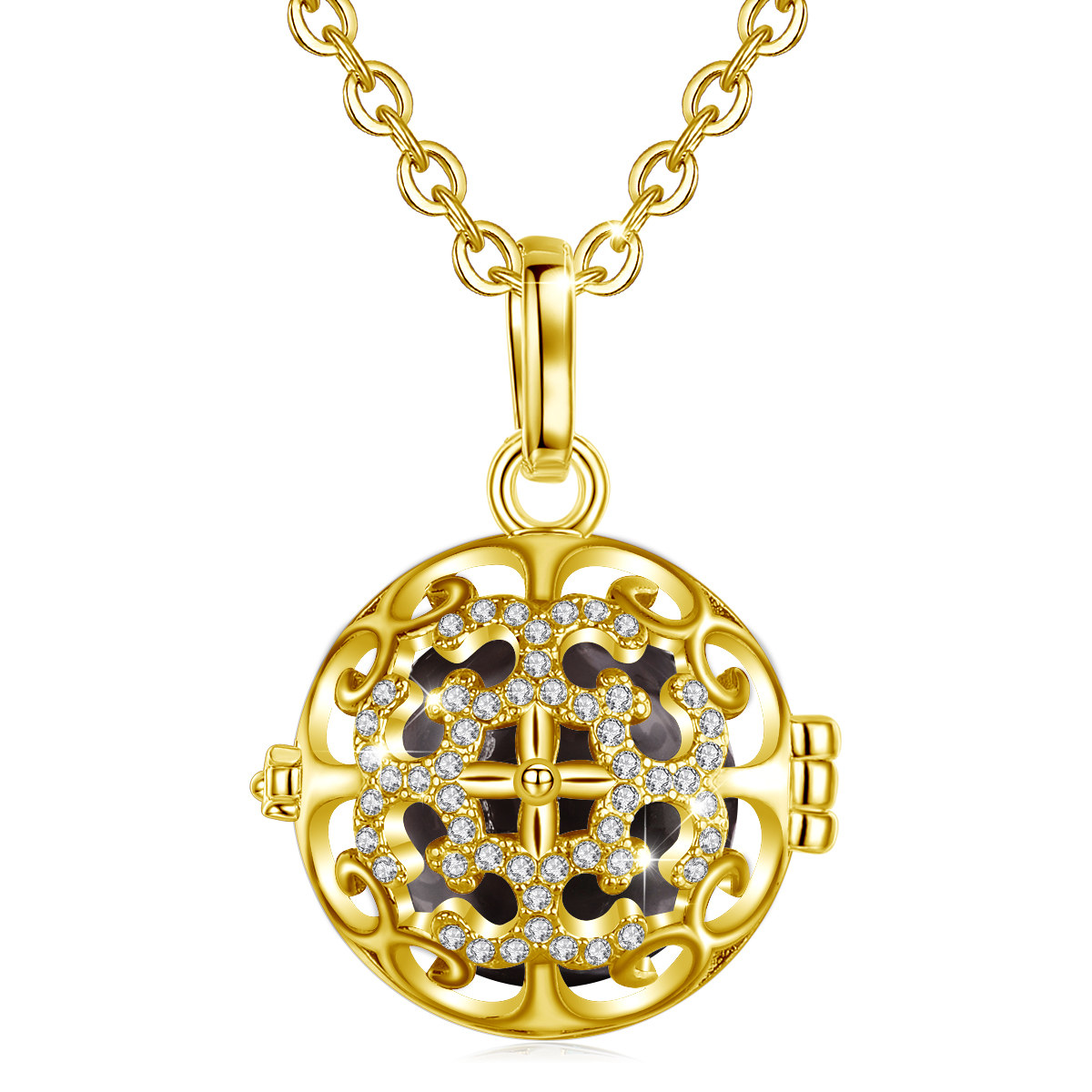 Gold Color Artificial zircon Pregnancy Belly Harmony Sound Ball Necklace for women