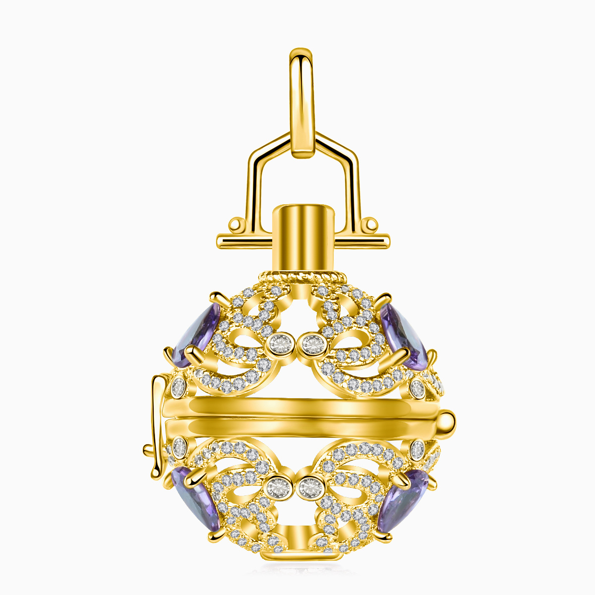 Luxury Gold Plated inlay Amethyst Essential Oil Aromatherapy Diffuser Pregnancy Belly Harmony Sound Ball Necklace