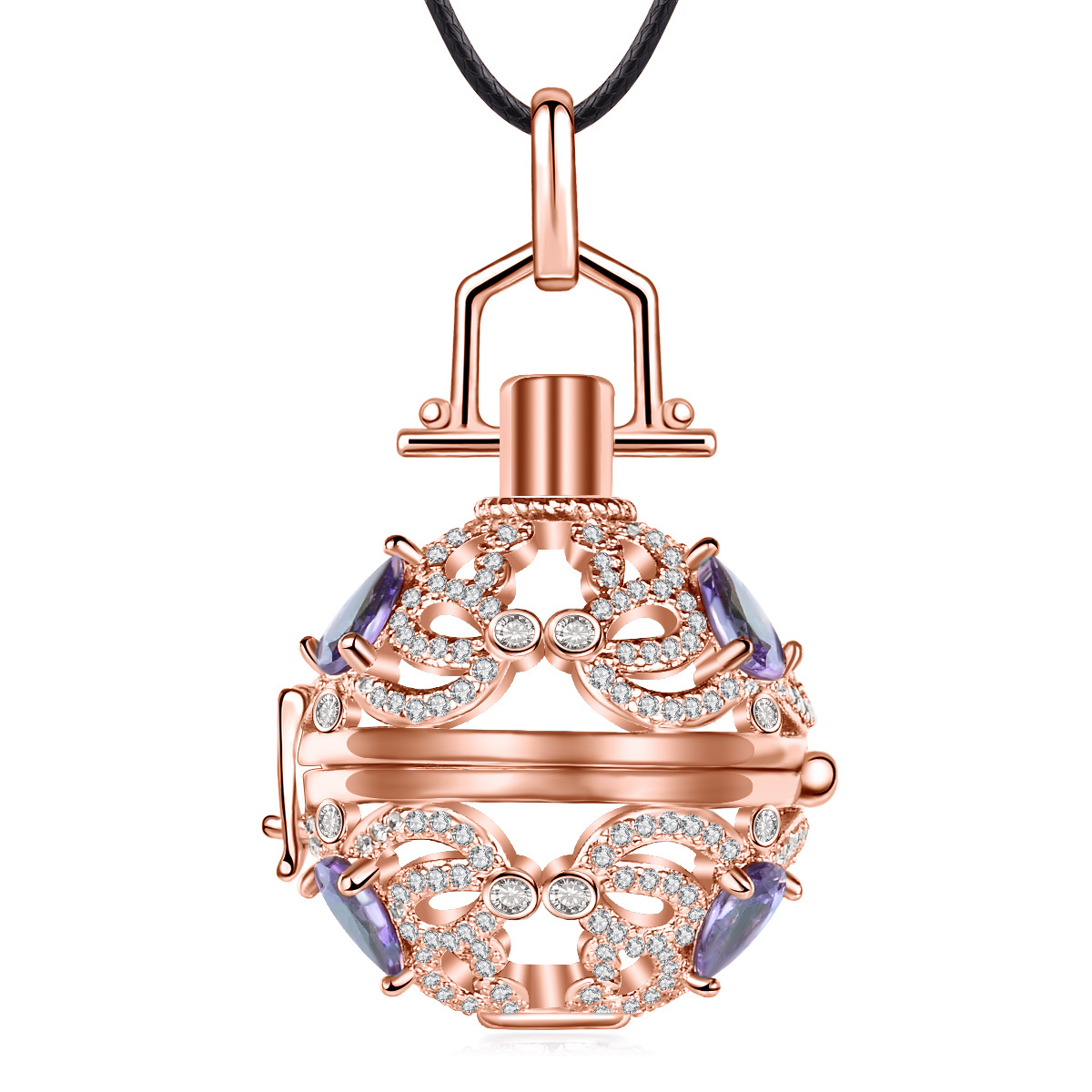 Rose Gold Encrusted Amethyst Rhinestone Oil Aromatherapy Diffuser angel chime harmony cage necklace for pregnancy