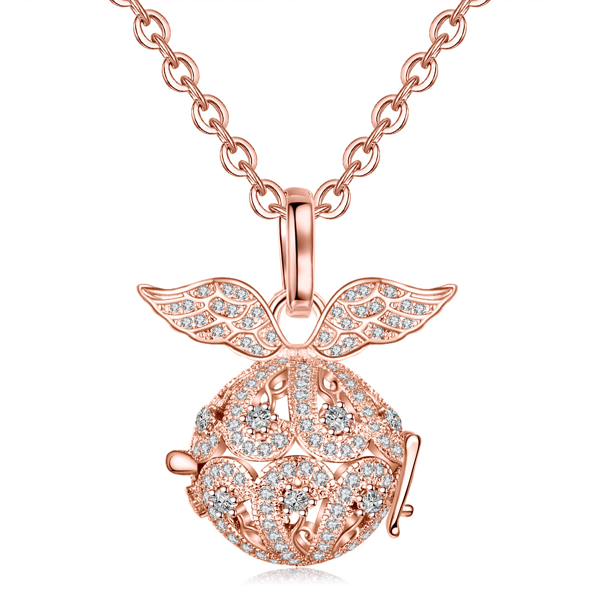 Rose Gold Rhinestone Oil Aromatherapy Diffuser angel chime harmony cage necklace chain for women