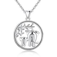 Elephant mother and baby pattern hollow embossed design 925 sterling silver necklace