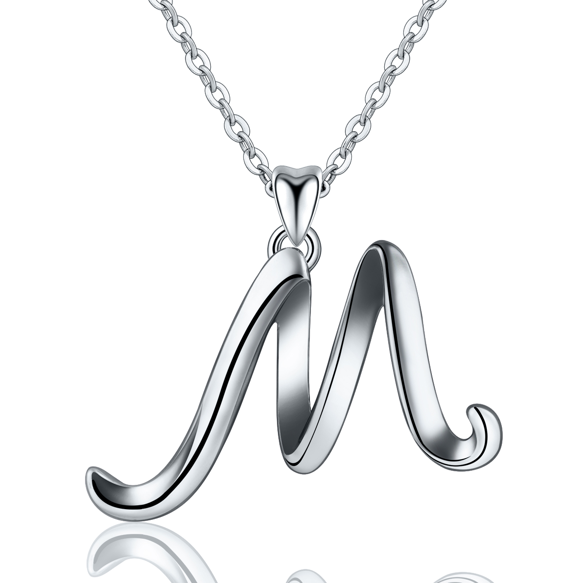 Simple Design Unisex Letter M Shape 925 Sterling Sliver Rhodium Plated Necklace