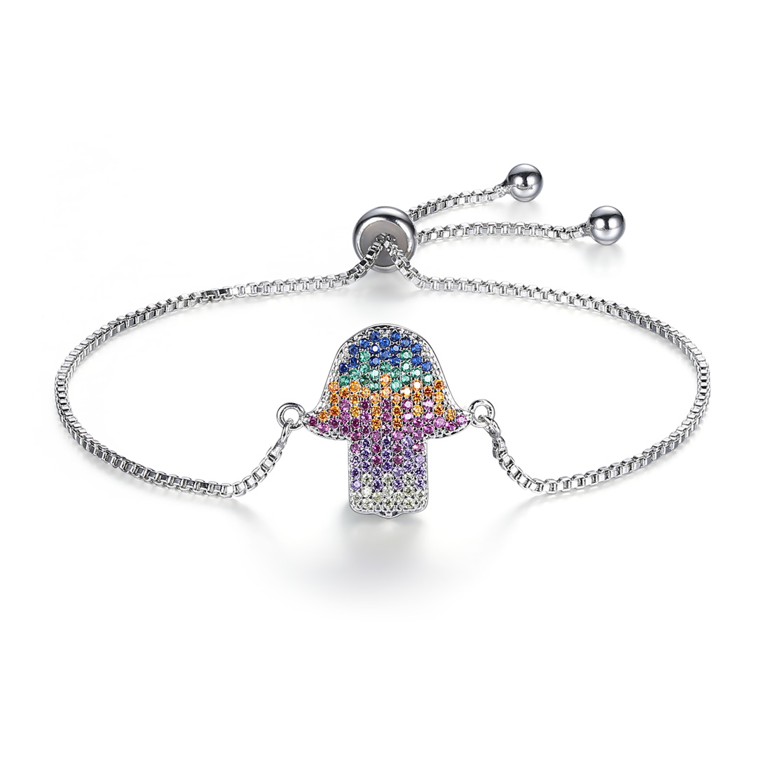 Hand of Fatima Series alloy brass birthday stone adjustable heart slider charm pendant bracelet bangle for gift