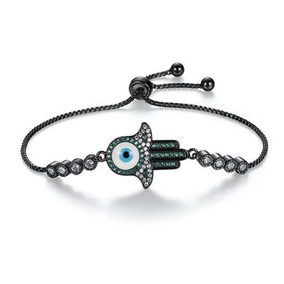 Wholesale cheap Hand of Fatima Series cubic zirconia chain hamsa custom design bracelet bangle