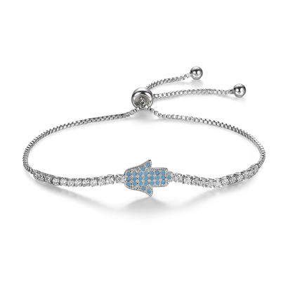 Factory Wholesale High Quality Hasma Hand Charm Tennis Bracelet with Blue CZ Diamond