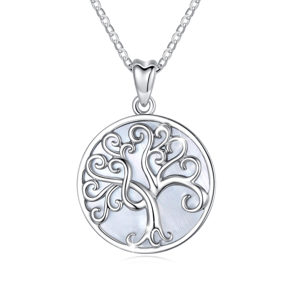 Merryshine Custom Silver Pendent 925 Sterling Silver Pendent Mother of Pearl Tree Life Pendant Necklace