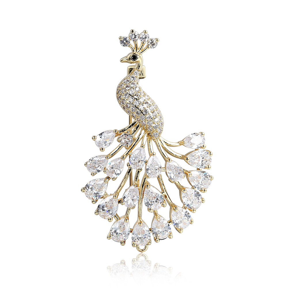 Fine Jewelry Stylish Unique Peacock Shape Brooch Copper Plating Platinum Breastpin