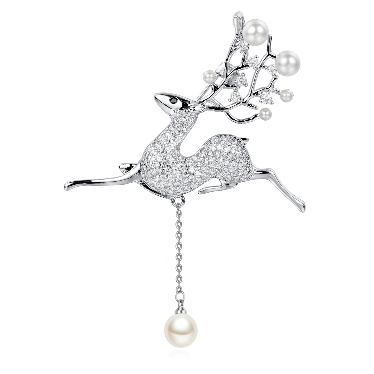 Fine Jewelry Copper Plating Platinum Cubic Zirconia Rhinestone Animal Elk Brooch For Women Invitations