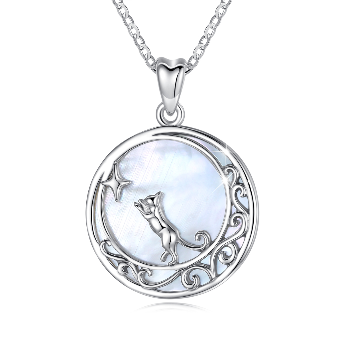 Personalized Customization Pussy Cat 925 Sterling Silver Mother of Pearl Shell Pendant Necklace