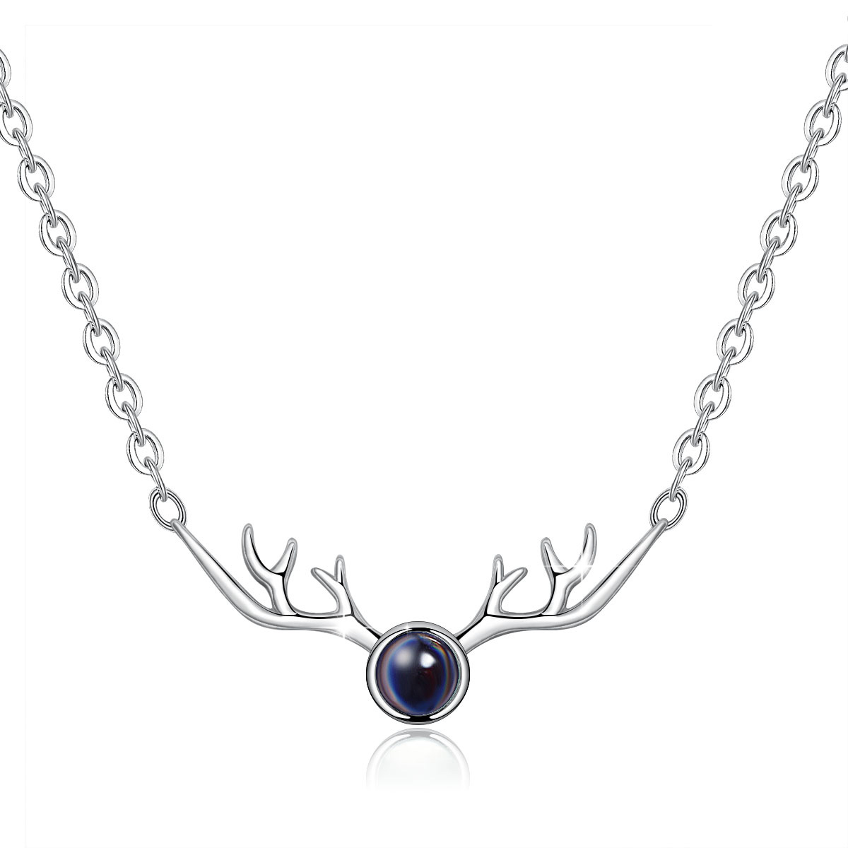 S925 Sterling Silver Platinum Plating Classic Little Antlers Shape 100 Languages I Love You Projection Pendant Necklaces