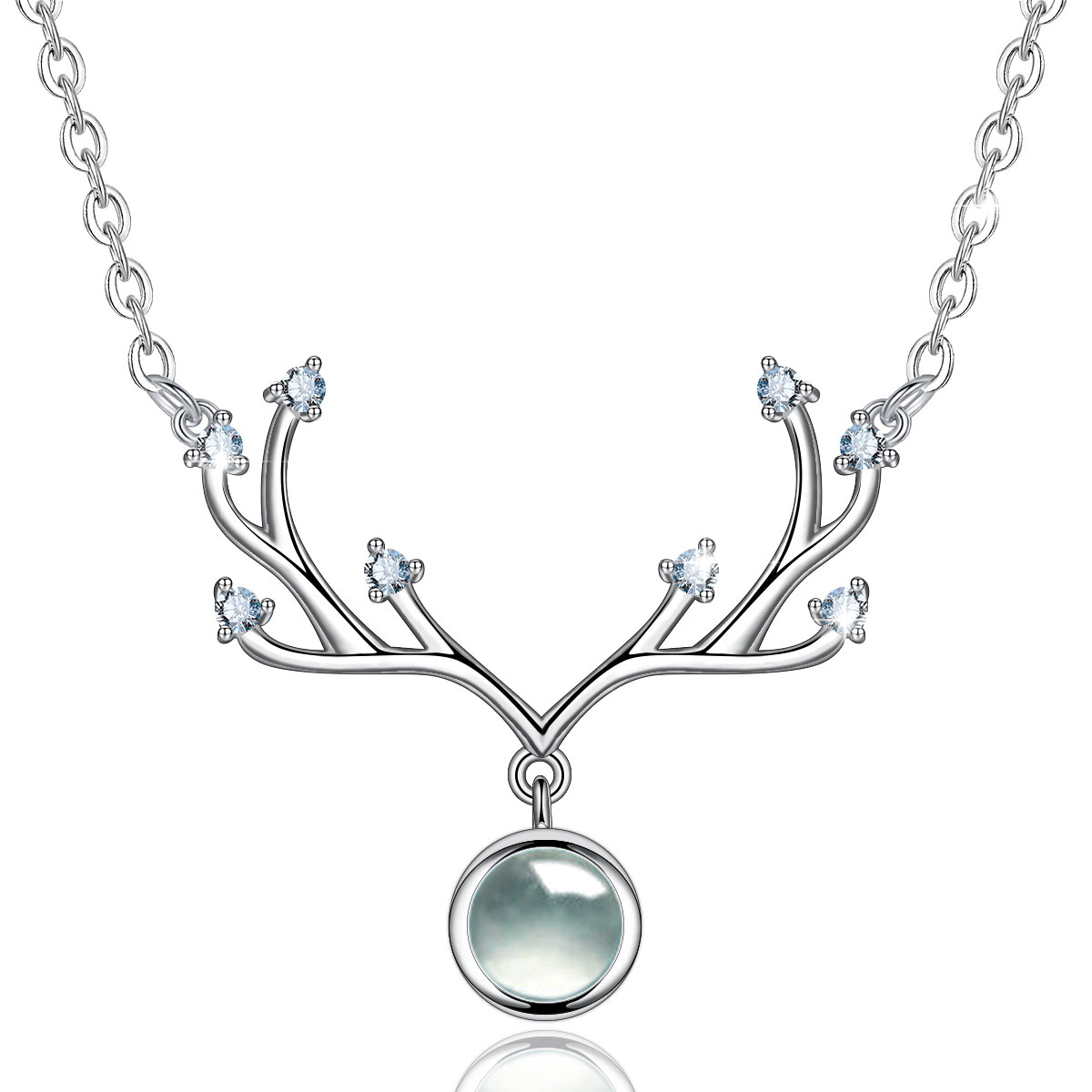 S925 Sterling Silver Little Antlers Shape 100 Languages I Love You Projection Pendant Necklaces With Cubic zirconia