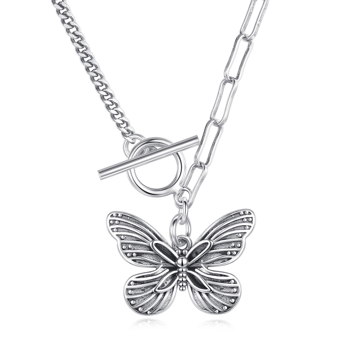 Merryshine S925 Sterling silver Vintage Oxidized fine jewellery butterfly batterfly pendents necklace