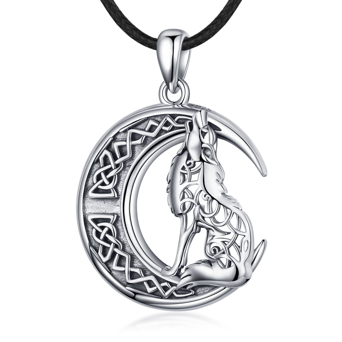 Fashionable men's jewelry S925 Sterling Silver Vintage Celtic Crescent Howling Wolf moon charm pendant necklace