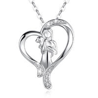 Rhodium plated Sterling Silver add white cz diamond small heart necklace women jewelry 925