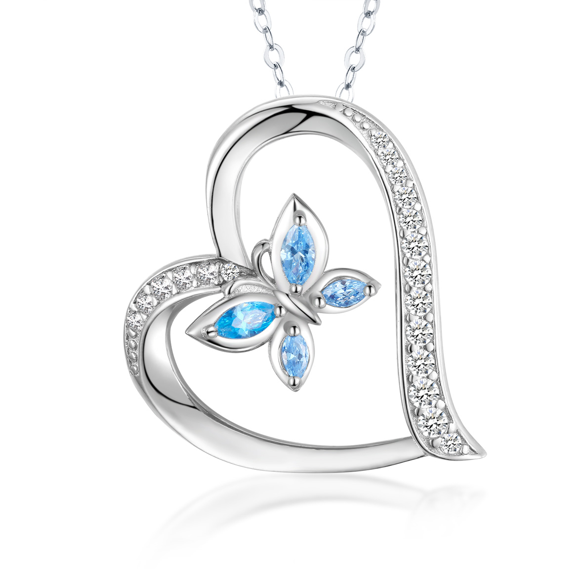 S925 Sterling Silver Rhodium Plated Jewelry Butterfly Heart Necklace In Bulk