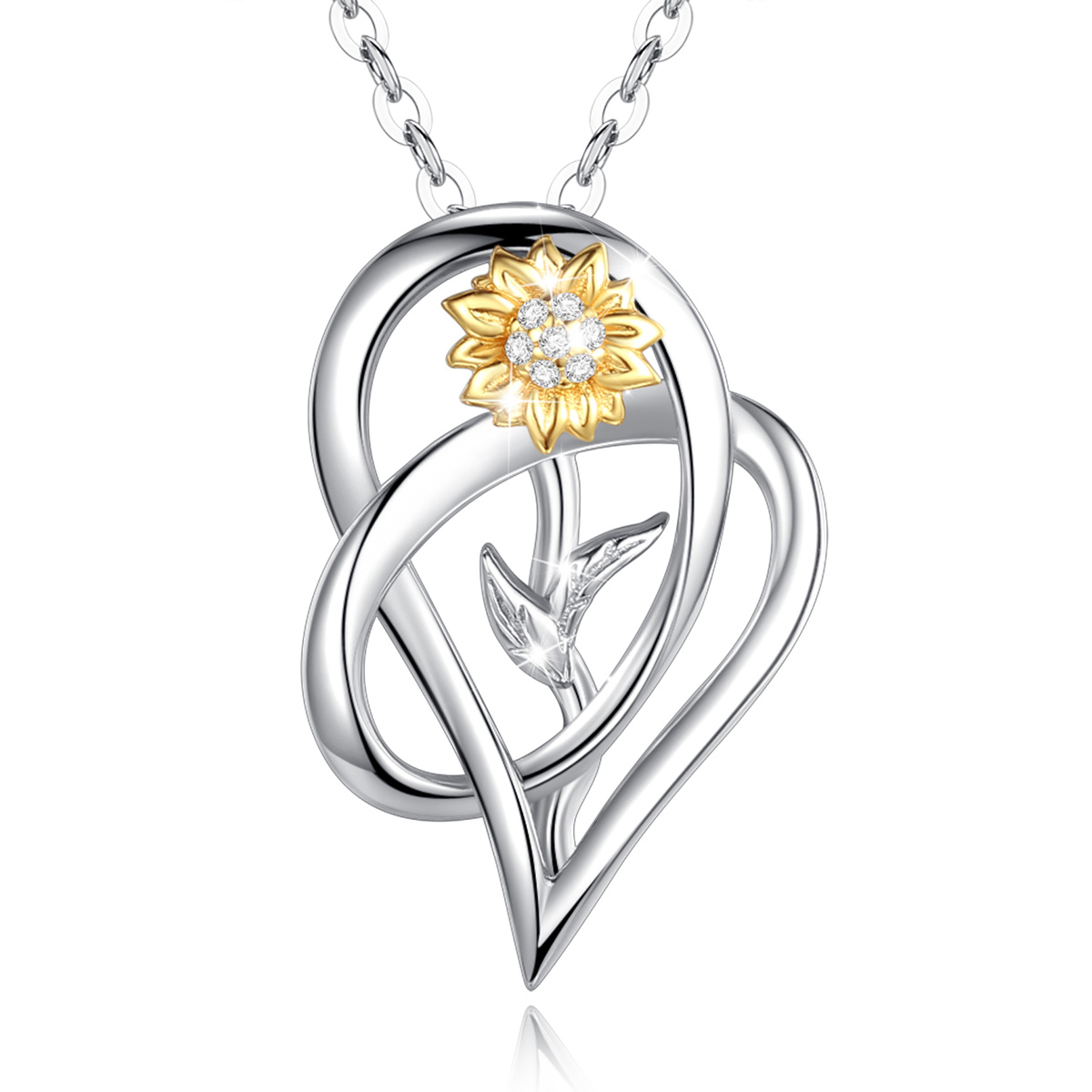 High Quality Gold Plated Sunflower Sterling Silver Rhodium Plated Heart Necklace