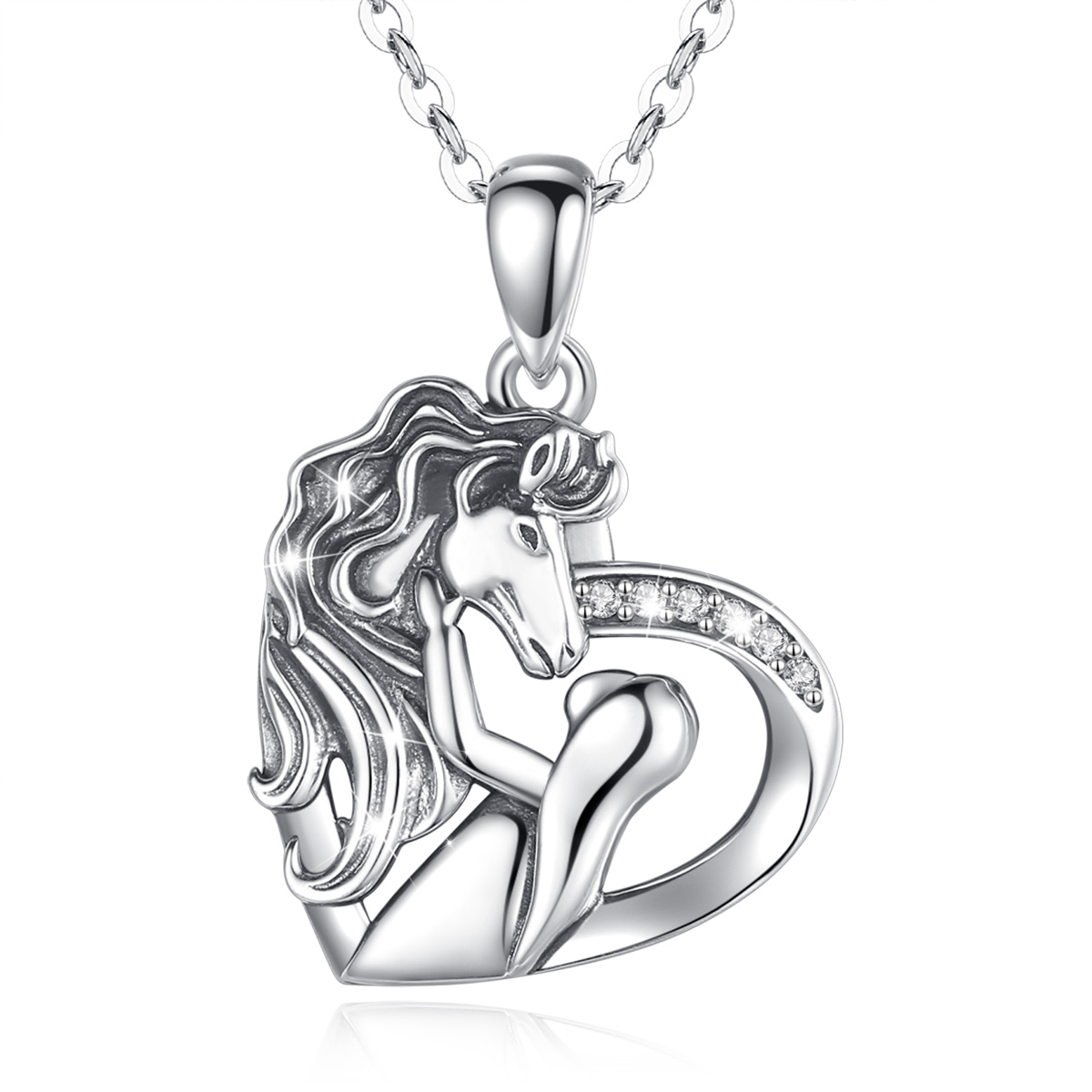 S925 Sterling Silver Vintage Oxidized Add CZ Diamond Unique Heart Shape Girls Unicorn Charms Necklace