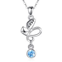 Wholesale Butterfly Jewellry Sterling Silver Blue Cubic Zirconia Butterfly Charm Necklace