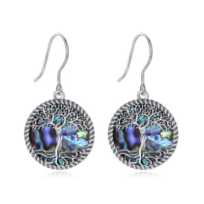 Tree Of Life Pattern 925 Sterling Silver Jewelry Mother Of Pearl Abalone Shell Earring