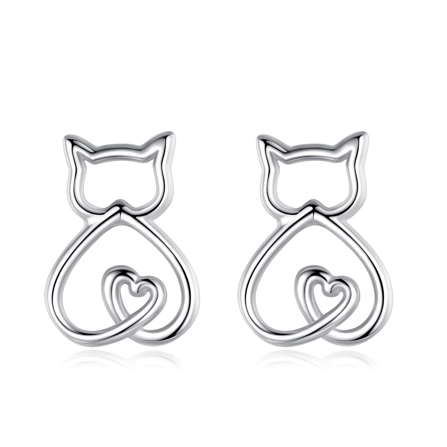 Minimalist Fashion S925 Sterling Silver Cute Cat Jewelry Stud Earrings