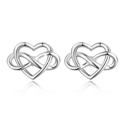S925 Sterling Silver Rhodium Plated Ear Studs Celtic Jewellery Love Knot Design Heart Stud Earring