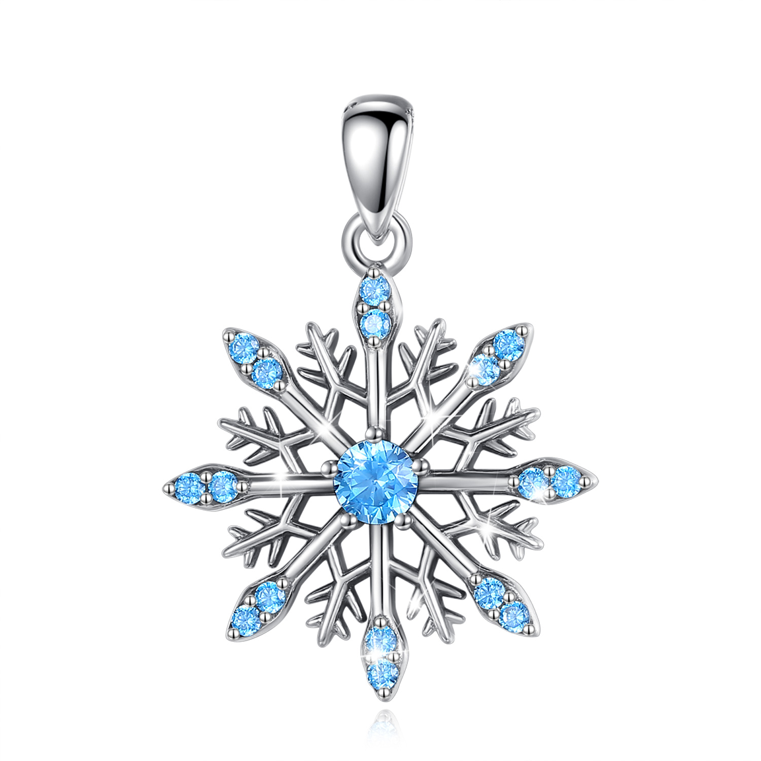 Sterling Silver Snowflake Jewelry Necklace With Blue Cubic Zirconia