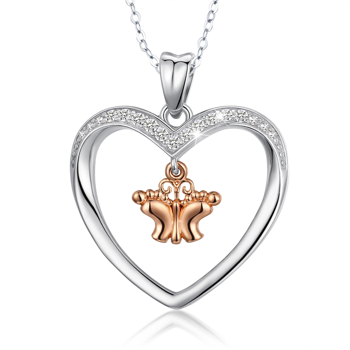 Original Design S925 Pave Silver Rhodium Plated Rose Gold Big Heart Necklace
