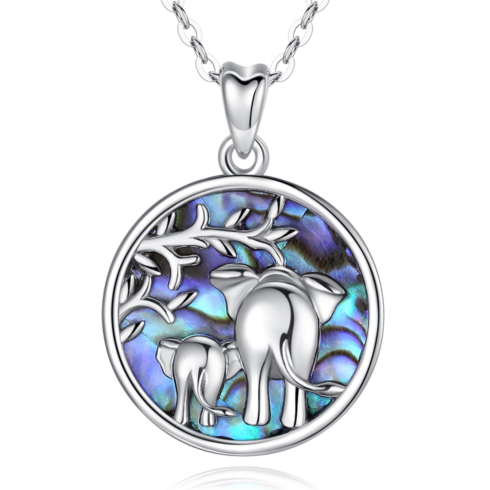 Merryshine Jewelry Colorful Abalone Shell S925 Sterling Silver Mother And Child Lucky Elephant Charm Necklace