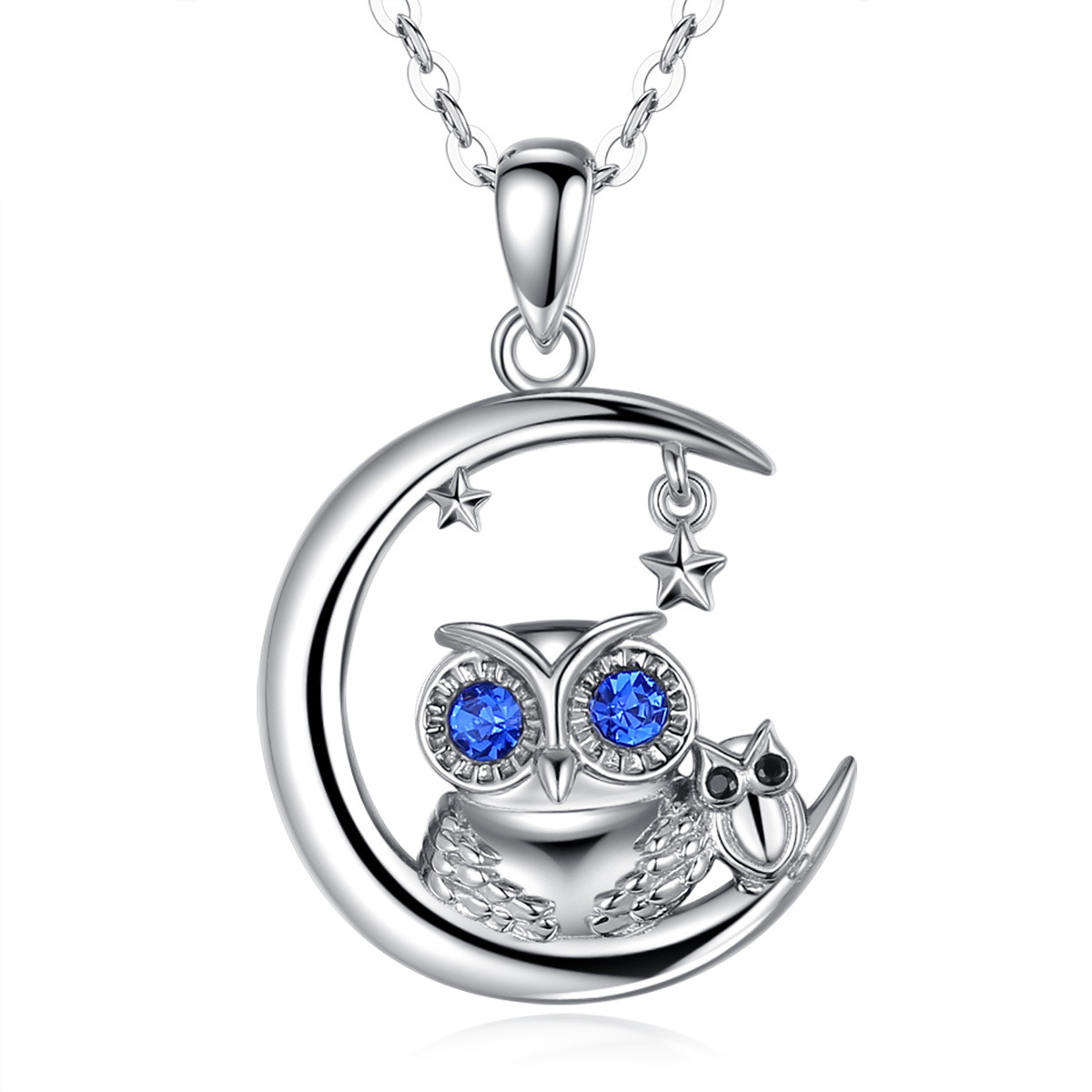 Merryshine Jewelry Rhodium Plated S925 Sterling Silver Add Blue Cubic Zirconia Owl Luxury Charm Pendant
