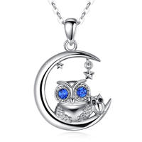 Merryshine Jewelry Rhodium Plated S925 Sterling Silver Add Blue Cubic Zirconia Owl Luxury Charm Pendant