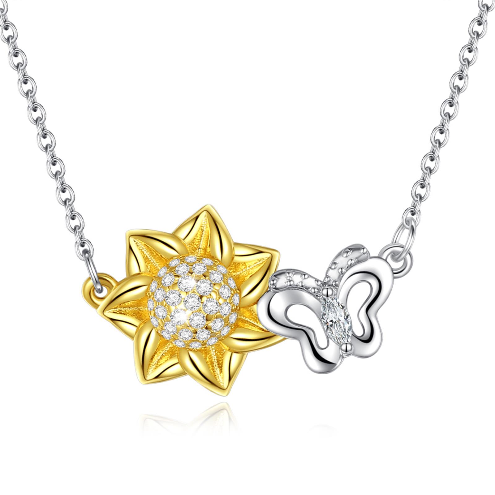 Merryshine Jewelry Butterfly And Sunflower Trendy Gold Plated Silver Jewellery Necklace