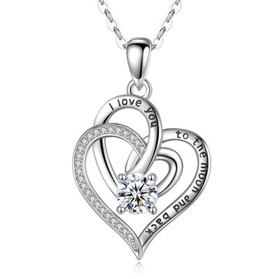 Merryshine Jewelry Customisable 925 Sterling Silver Hollow Heart Pendant Couple Love Heart Pendants