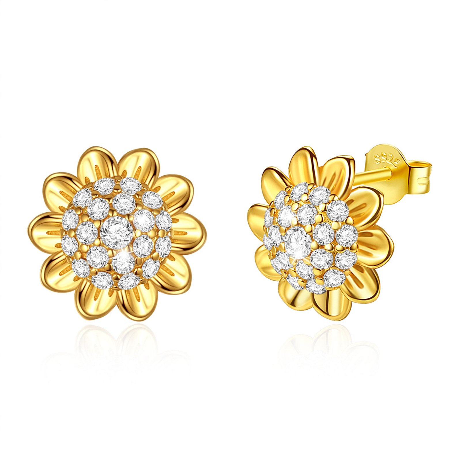 Merryshine Jewelry S925 Sterling Silver Add Cubic zirconia Sunflower Gold Earrings For Women