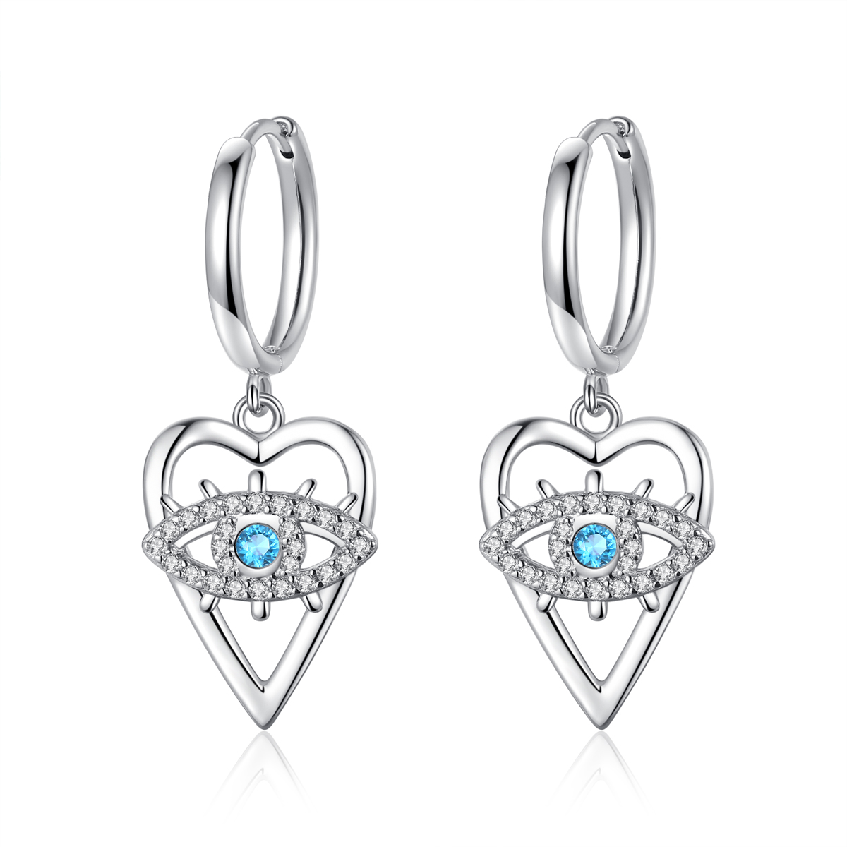 Merryshine Jewelry High Quality Fashion S925 Sterling Silver Blue Eye Stud Earrings Hoop Earrings