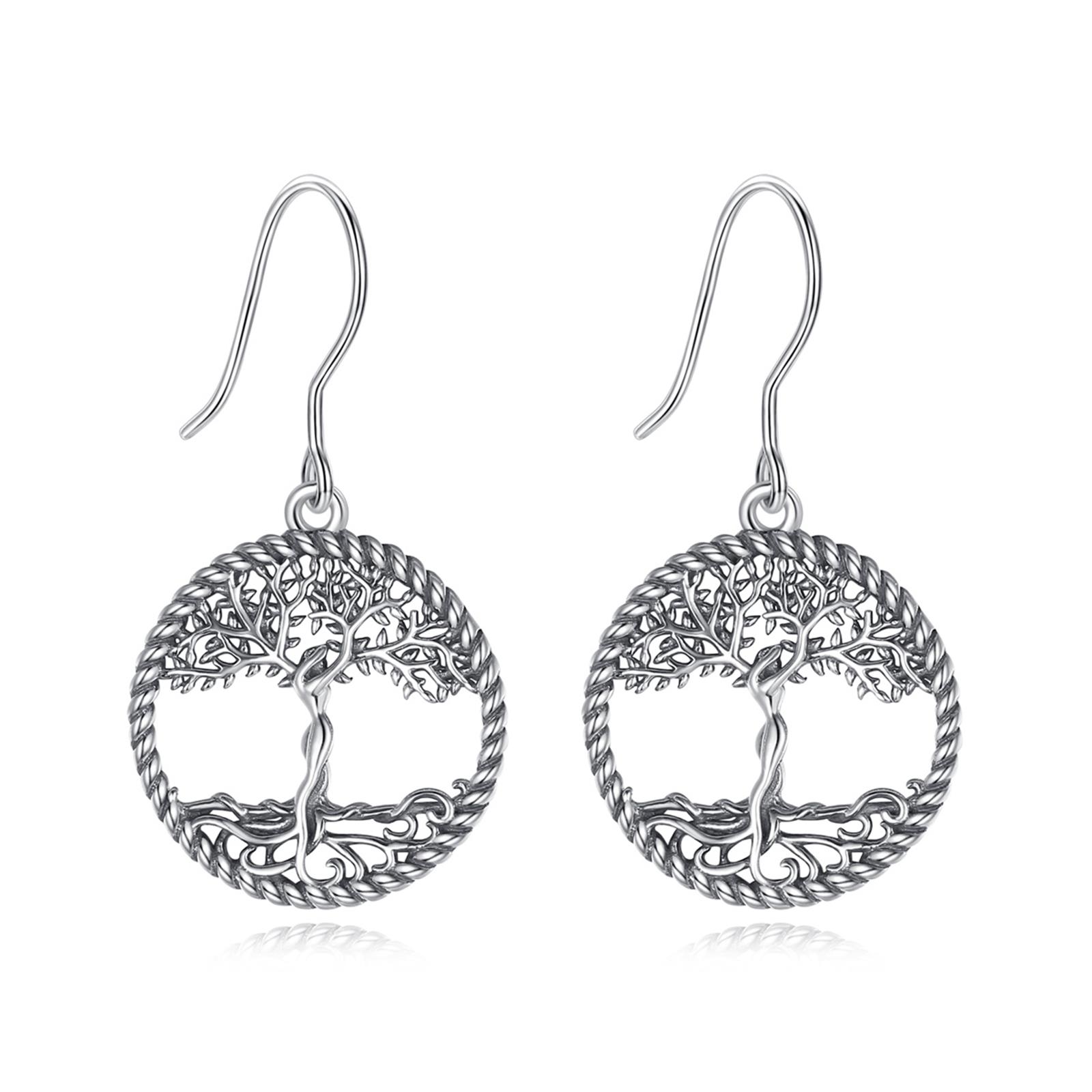 Merryshine Jewelry Fashion New 925 Sterling Silver Polishing Oxidation Tree of life Earhook Earrings