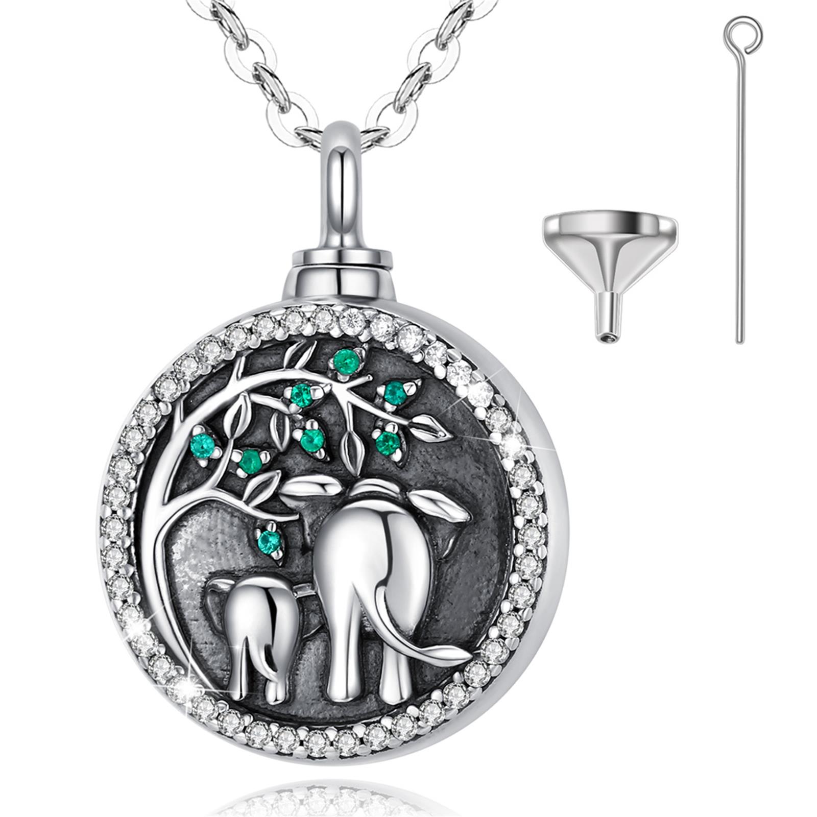 Merryshine New Female Elephant And Baby Elephant Design Cremation Jewelry 925 Sterling Silver Pendant Urn Necklace For Ashes