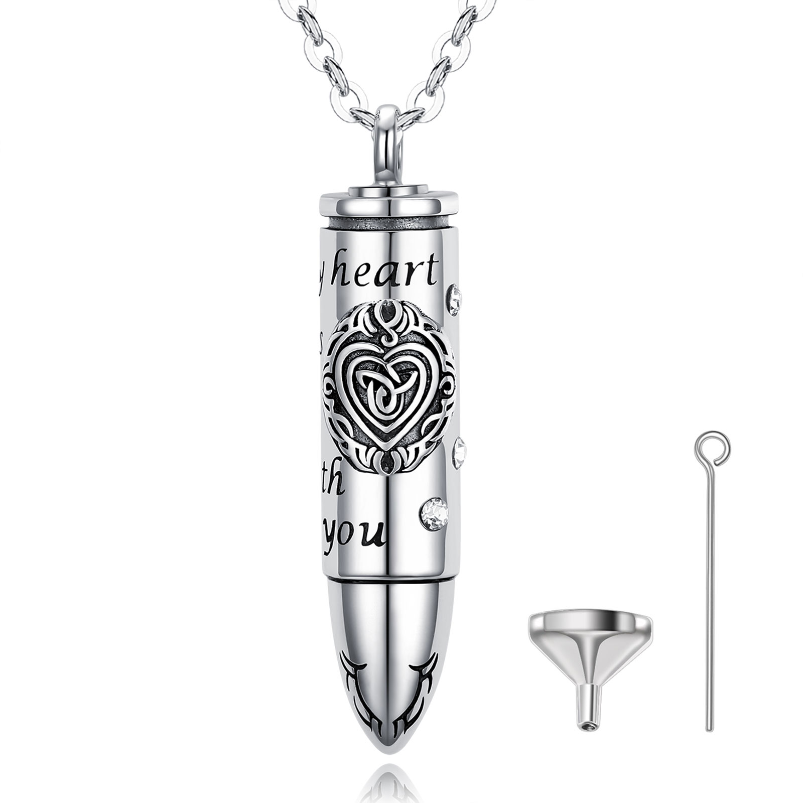 Merryshine Cremation Jewelry Celtic Knot of Eternal Heart Bullet Shaped Memorial Keepsake Ashes Urn Locket Pendant Necklaces
