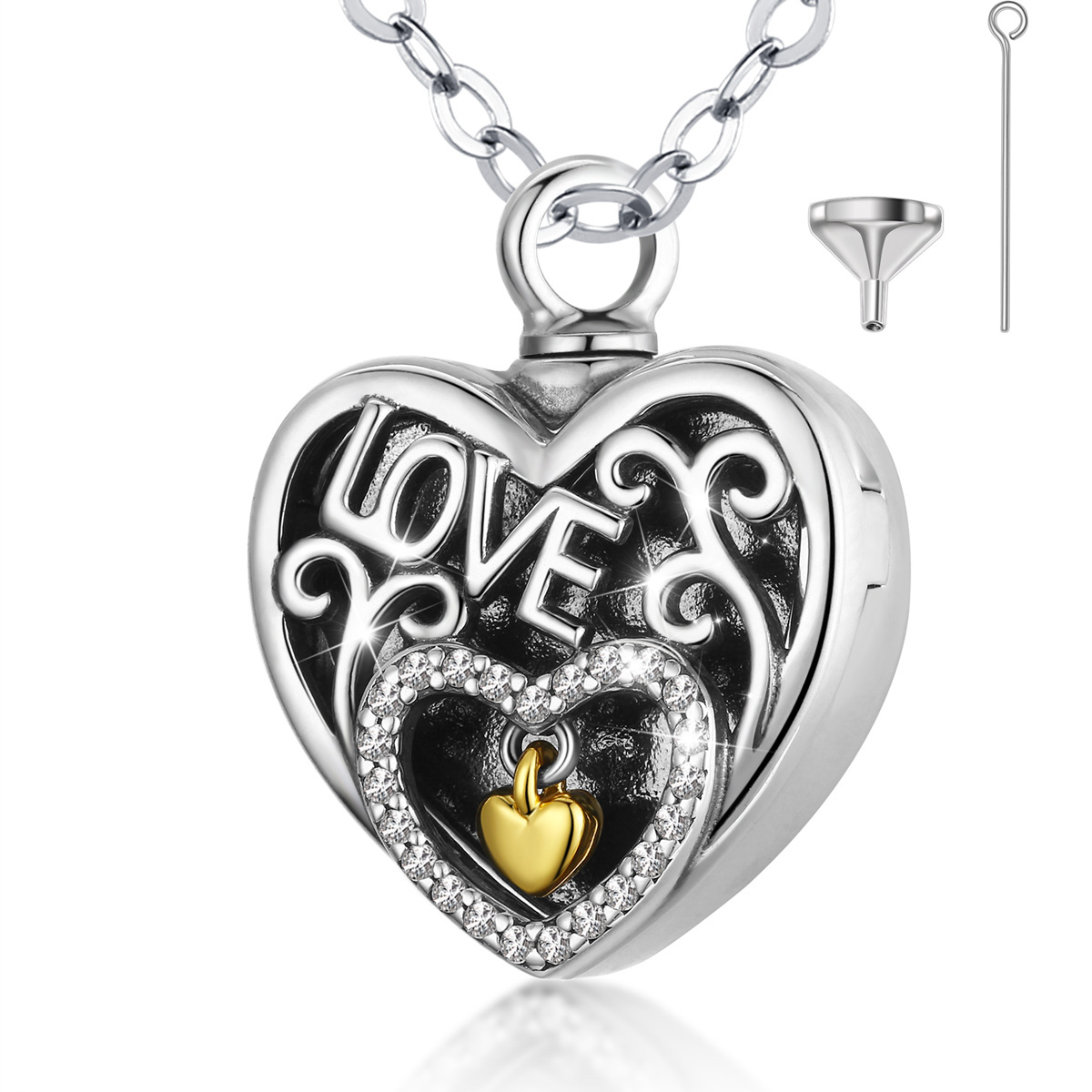Merryshine Cremation Jewelry Forever in my heart cremation necklace 925 Sterling Silver picture big heart locket urn necklace