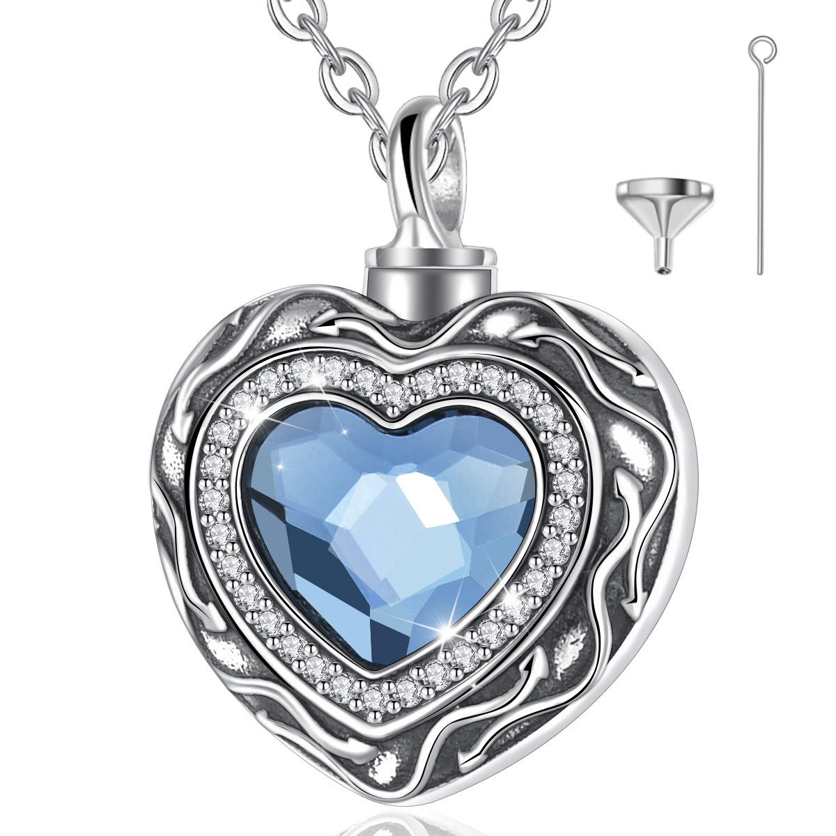 Merryshine Jewelry 925 Sterling Silver Crystal Heart Ashes Cremation ...