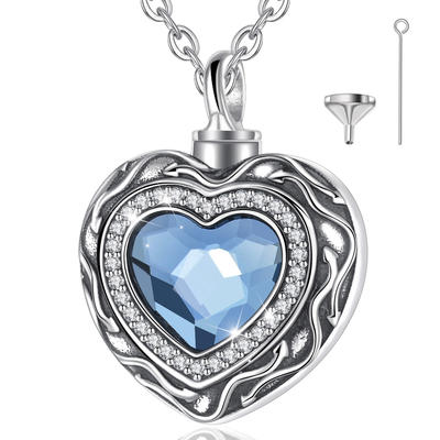 Merryshine Jewelry 925 sterling silver crystal heart ashes cremation jewelry urn pendant