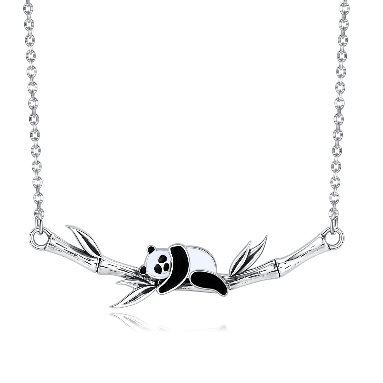 Merryshine Necklaces Fashionable S925 Sterling Silver Panda Smile Bamboo Clavicle Chain Necklace