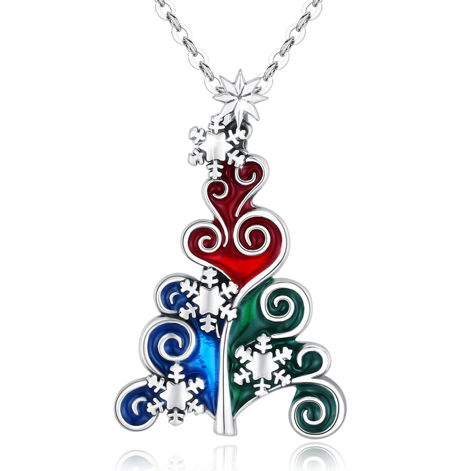 Merryshine Fashion trending S925 Sterling Silver Colorful Christmas Tree Necklace for Christmas Present