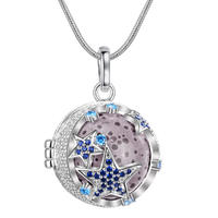 Merryshine Jewelry High Quality Copper Plating Silver Blue Cubic Zirconia Star Design Lava Stone Bead Diffuser Necklace