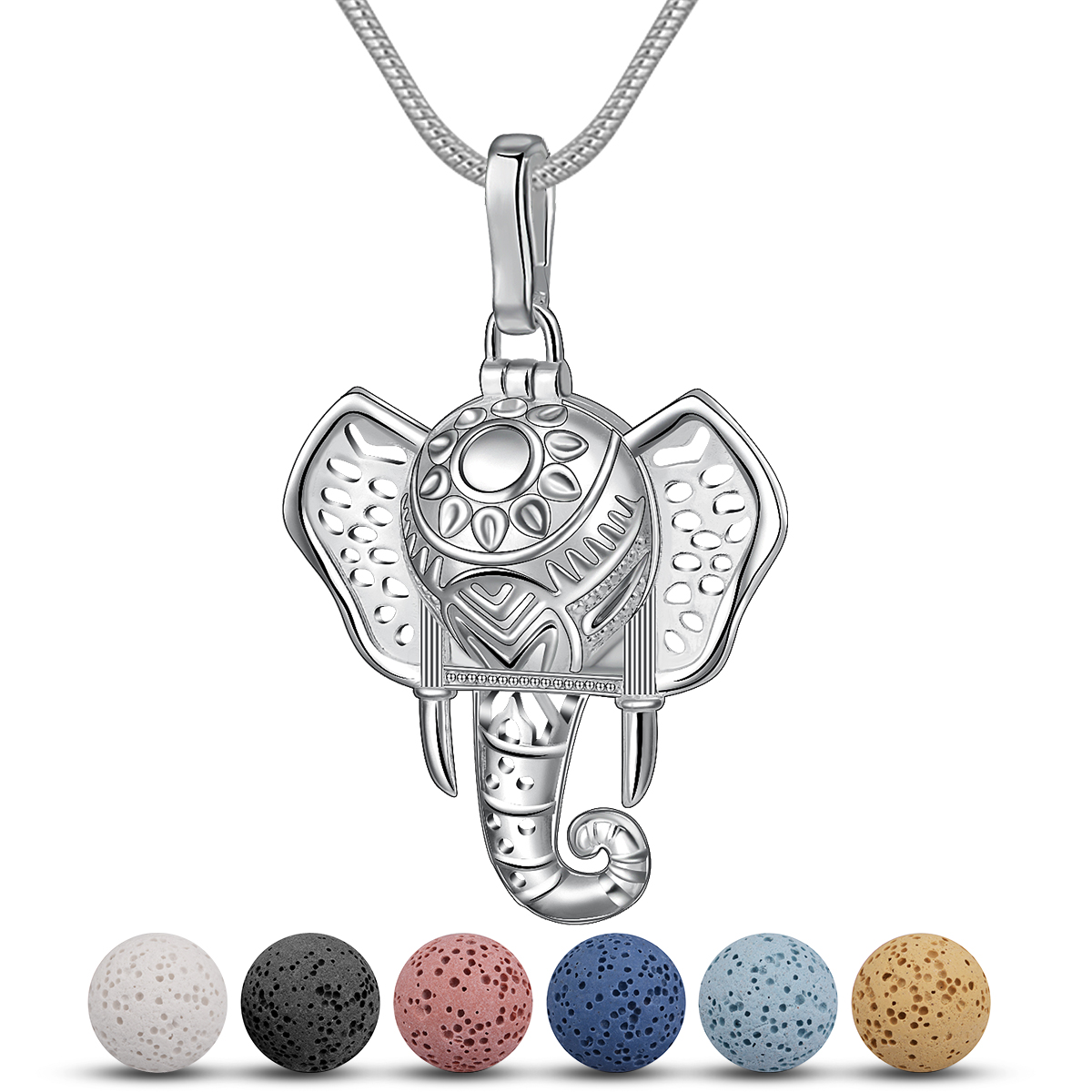 Merryshine Jewelry Copper Plating Silver Elephant Shaped Vintage Essential Oil Diffuser Lava Bead Aromatherapy Necklace