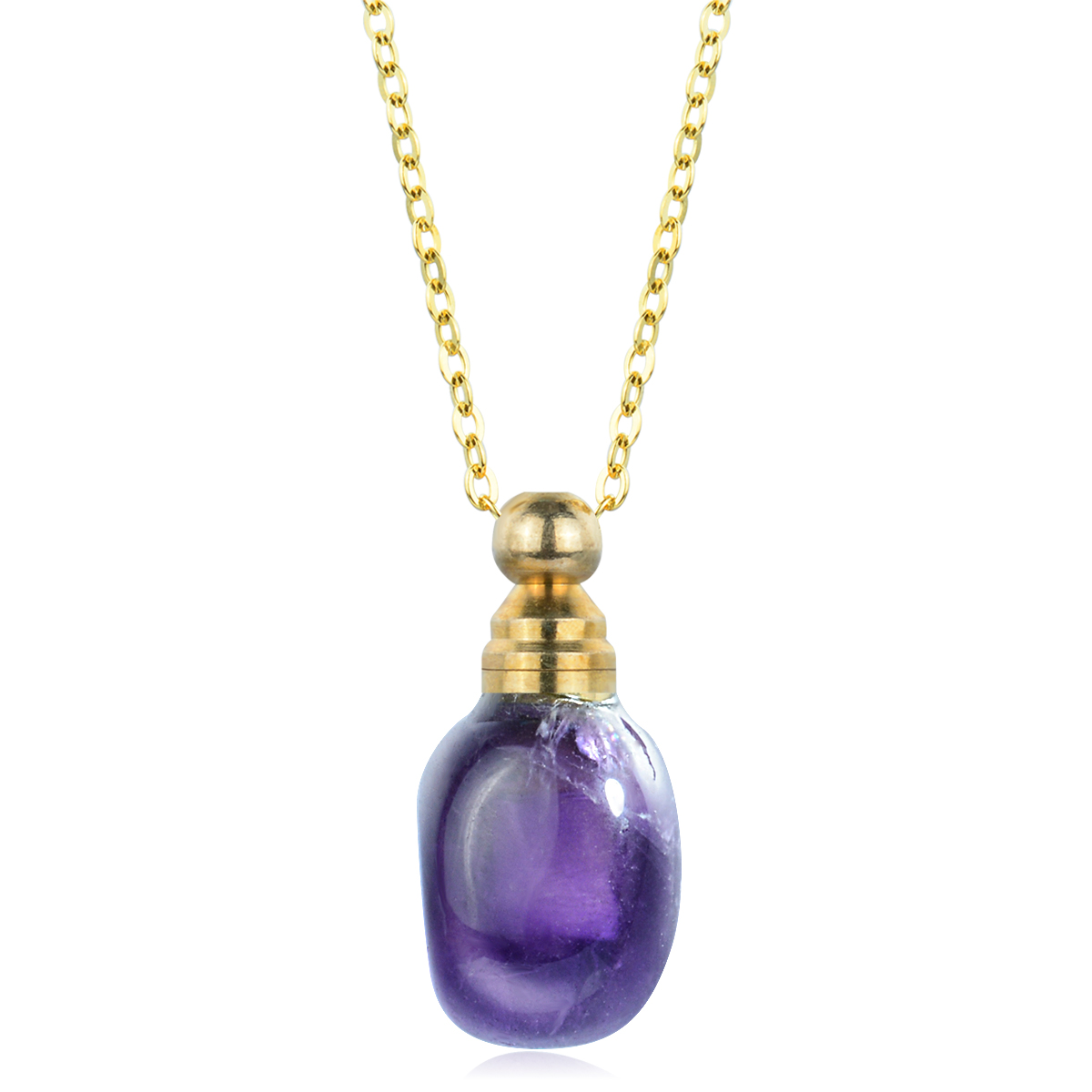 Merryshine Jewelry Amethyst Perfume Locket Essential Oil Aromatherapy Pendant Crystal Necklace